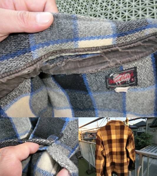 ウールリッチ　woolrich ビンテージＣＰＯ　ウールシャツ黒タグ_襟、補強布に破れ、擦れあります。