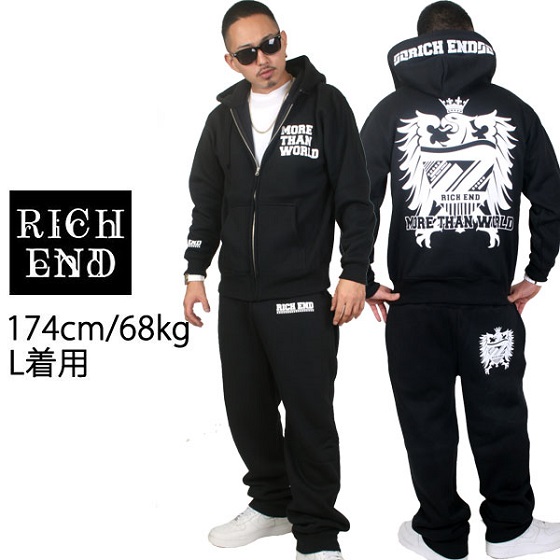 RICHEND/リッチエンド スウェット セットアップ EAGLE/イーグル【RELAX FIT：ブラックｘホワイト】アメージング 服 (サイズ：M) スエット