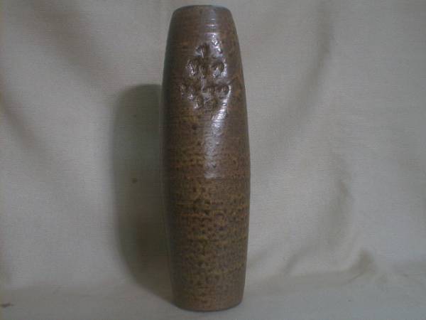 垂れる釉薬　茶柄　筒型　花瓶　29x7cm　1kg 和風陶器製飾り置物_画像1