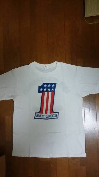 70年代☆ハーレーＮｏ．1両面プリントTシャツ M表記　ホワイト