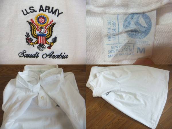 ヴィンテージ used品　USA製　ARTEX　ポロシャツ　白　U.S.ARMY　ミリタリー　半袖★_画像3