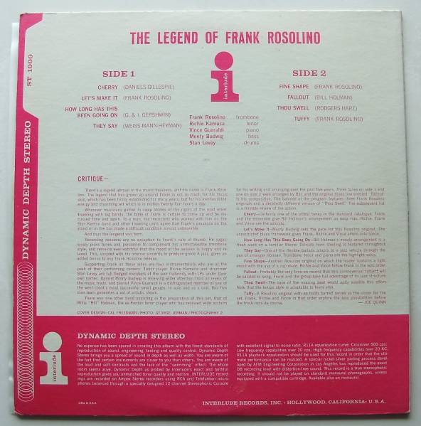 ◆ The Legend of FRANK ROSOLINO ◆ Interlude ST-1000 (red vinyl:dg) ◆_画像2