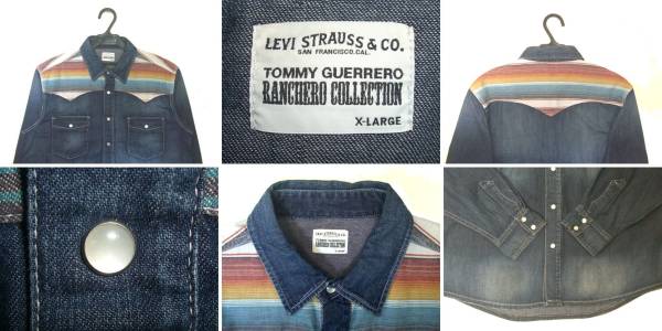 #古着屋大和 即決 送料無料 Levi's リーバイス Tommy Guerrero トミーゲレロ コラボ Wネーム ヨーク切替 ウエスタンシャツ デニムシャツ XL_※USED