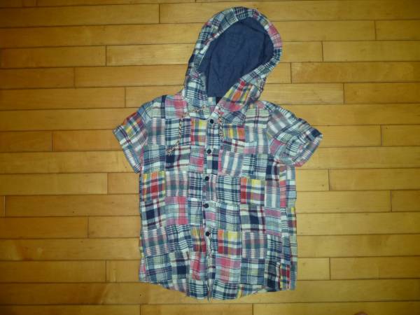  prompt decision *X-GIRL with a hood . patchwork short sleeves flannel shirt 1