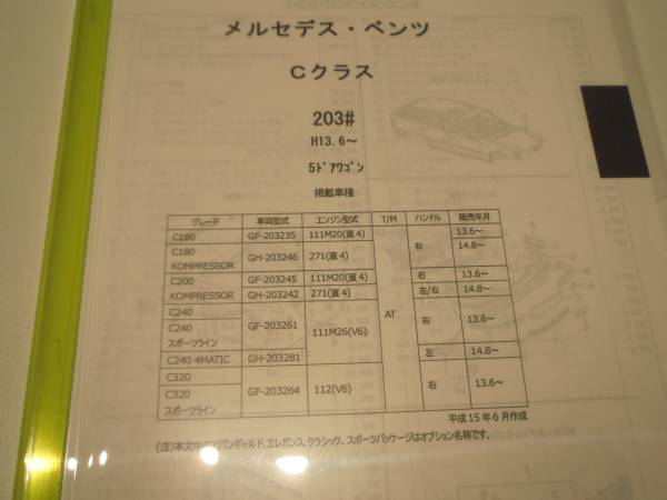 ベンツ　Cクラス（203＃）Ｈ13.6～ (5DW) パーツガイド'14　部品価格　料金　見積り_画像2