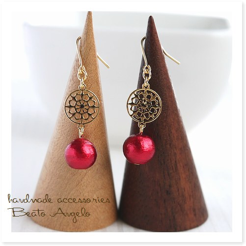 **+angelo+ cotton pearl ..... earrings (p-252) red G simple titanium resin earrings s-001 * waste number 