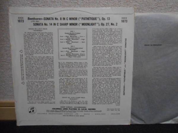 英COLUMBIA 33CX-1073 ギーゼキング ベートーヴェン 悲愴 月光_画像3