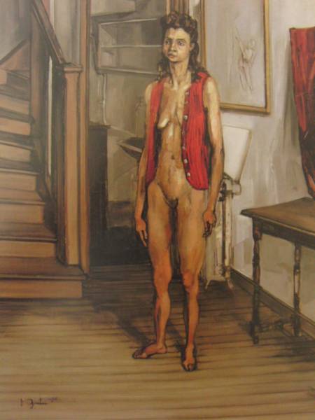 フランシス・グリュベ、赤いチョッキの裸婦、希少画集画、額装付_画像1