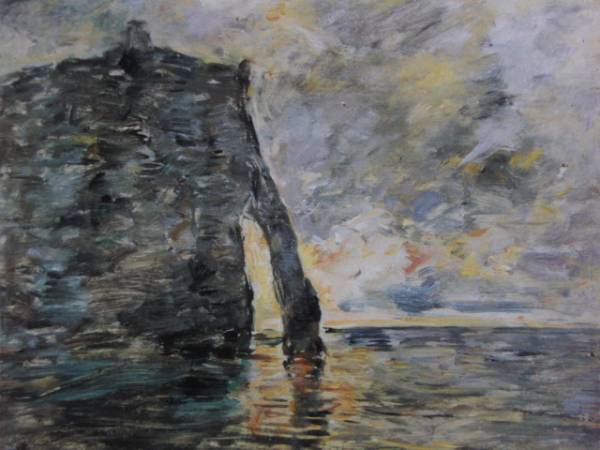 ウジェーヌ・ブーダン、エトルタの断崖、希少画集画、新品額装付_画像1