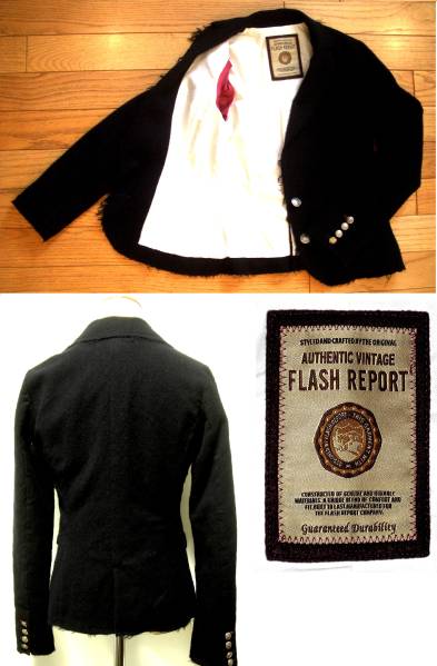 ●FLASH REPORTフラッシュリポート/フリンジジャケット黒S/USED_内側と後ろから、ロゴマーク