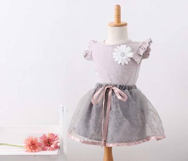 キッズベビー服トップスとスカートの2点セット女の子★グレー/カジュアル パーティードレス バースデー撮影 90cm