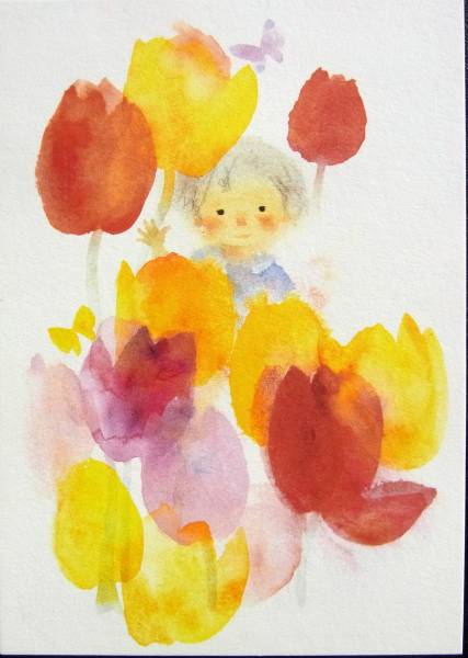[ tulip . child ].......* child drawing * picture postcard 