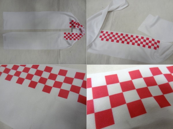  Vintage rare article 80S dead stock head band hair band bee maki red white checker flag total pattern print white accessory 