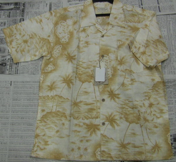 アロハシャツ ｍサイズ ｍ クリーム色 麻 綿 シャツ ハワイ クールビズ 半袖シャツ カジュアルシャツ