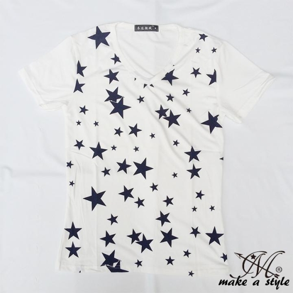  Star V шея футболка TEE короткий рукав белый звезда STARS общий рисунок 68L