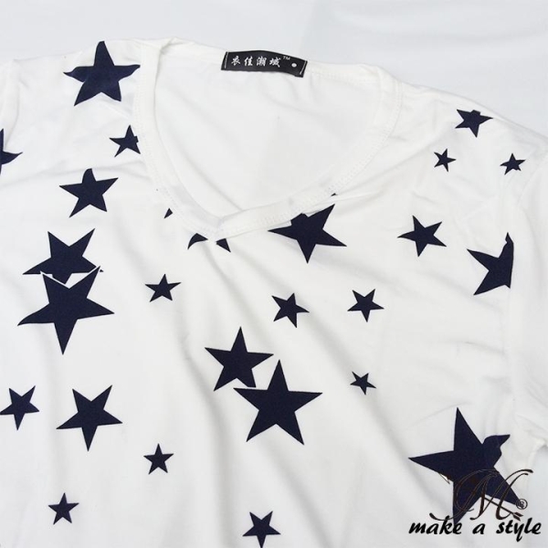  Star V шея футболка TEE короткий рукав белый звезда STARS общий рисунок 68L