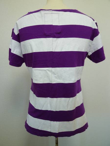 Sladky/スラドキー●紫×白ボーダーVネックプリントTシャツ38/37_画像2