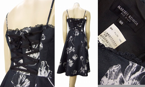OP)新品同様*マリココウガ MARIKO KOHGA★凜と咲くラメ花柄&レース★羨望ドレスワンピース★40(Lサイズ 11號)東京ソワール*フォーマル対応