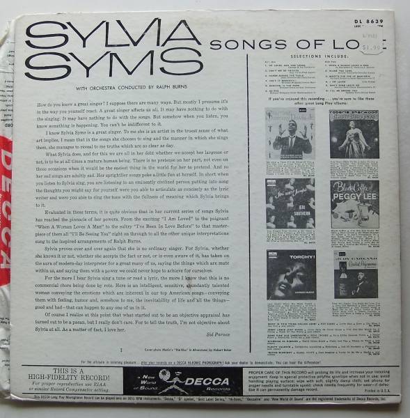 ◆ SILVIA SYMS / Songs of Love ◆ Decca DL-8639 (black:dg) ◆ W_画像2