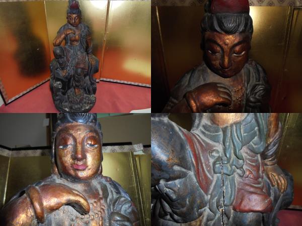 AKａ4879◆隼◆古い木彫 仏像 観音菩薩 仏教美術 高さ 約 60cm 重さ 約 6Kg 旧家蔵出骨董初だし