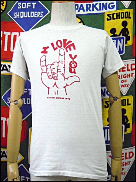 *I Love You*Made in USA производства America производства Vintage деталь Mark принт футболка 70s70 годы белый цвет белый /pi- Tarmac sPeter Maxhipi-