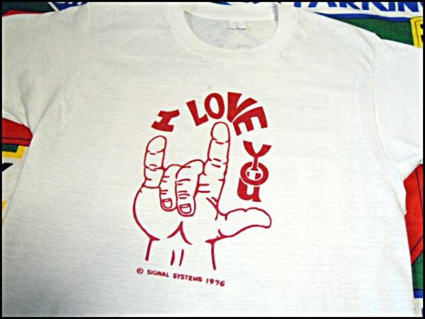 *I Love You*Made in USA производства America производства Vintage деталь Mark принт футболка 70s70 годы белый цвет белый /pi- Tarmac sPeter Maxhipi-
