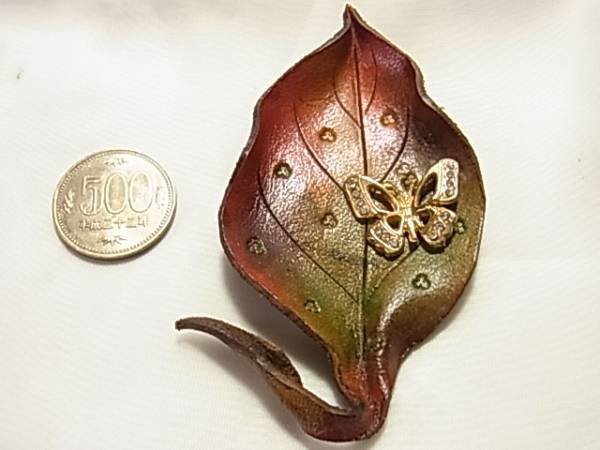  leather made * leaf ... butterfly .* leaf . butterfly design. brooch *