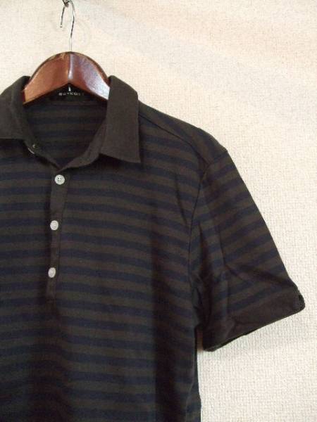 BOYCOTT khaki × navy blue border polo-shirt with short sleeves (USED)10515