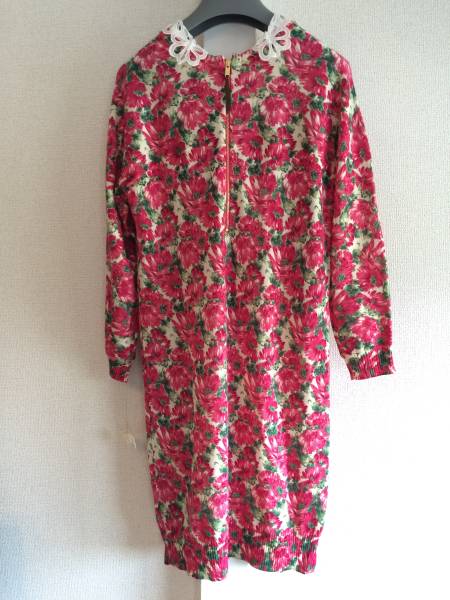 新品 ミュベール レース 襟付き ニット ワンピース 38 muveil work フラワー 花柄 ピンク