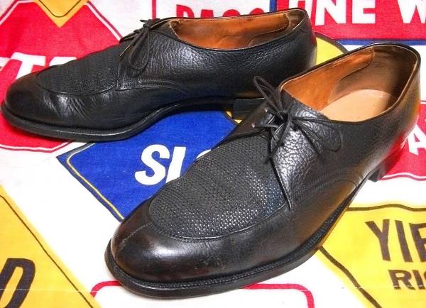 【希少な切り替え仕様】Made in USA制アメリカ制ビンテージYチップメッシュレザーシューズドレスシューズ50s50年代60s60年代黒ブラック27cm