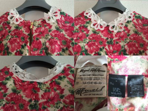 新品 ミュベール レース 襟付き ニット ワンピース 38 muveil work フラワー 花柄 ピンク