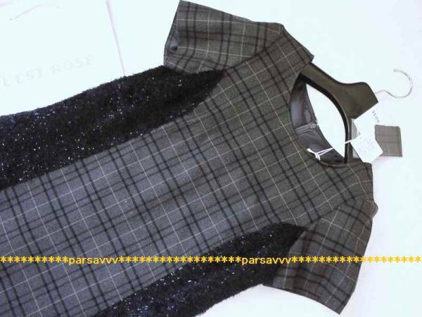 新品紙タグ付き*美人百花掲載*レストローズ*チェック 異素材 MIX ニット　ワンピース グレー 2
