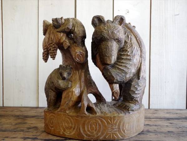古い大きな親子木彫り熊　/アンティーク　アイヌ_画像1