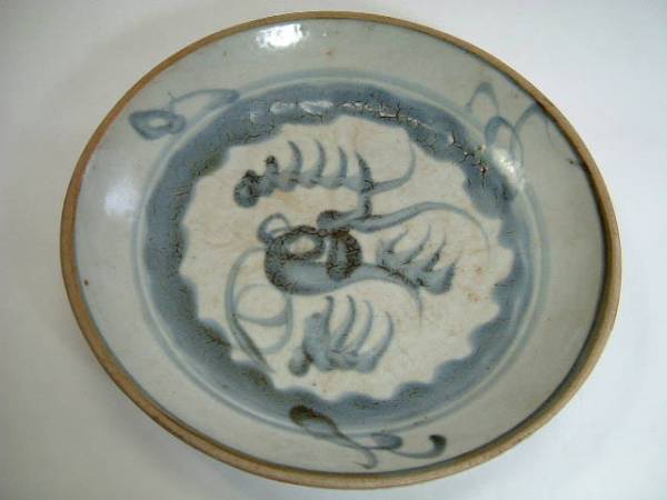 皿■古い安南染付時(shí)代物 青華 中鉢 唐草紋 中皿 骨董品 古美術(shù) 古玩 唐物■
