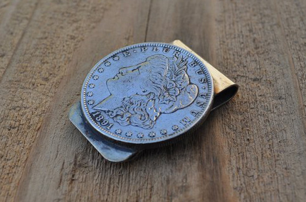 V money clip white copper & stainless steel MC50 used 1 dollar coin 