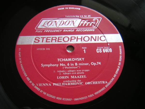 【LP】悲愴(CS6409英DECCA1965年輸出仕様マゼールTCHAIKOVSKY/SYMPHONY NO.6チャイコフスキー/ローリンマゼール/ウィーン交響楽団)の画像3