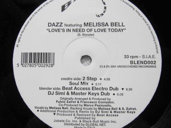 Dazz/Melissa Bell/Love's In Need Of Love Today/stevie wonder_画像1
