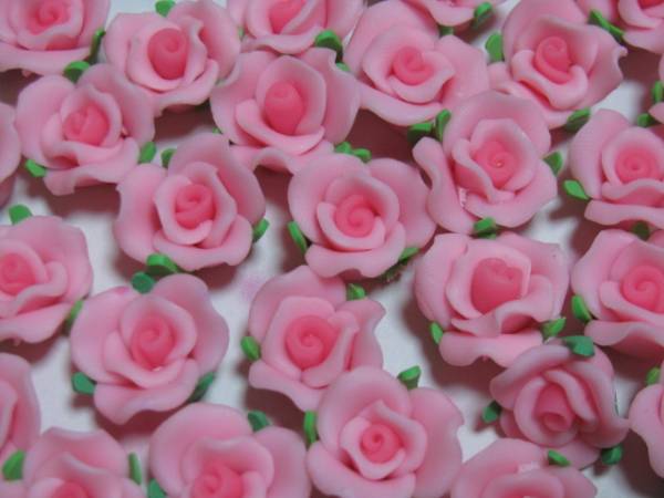[ free shipping ]16mm resin rose ( leaf attaching ) pink ①50 piece 