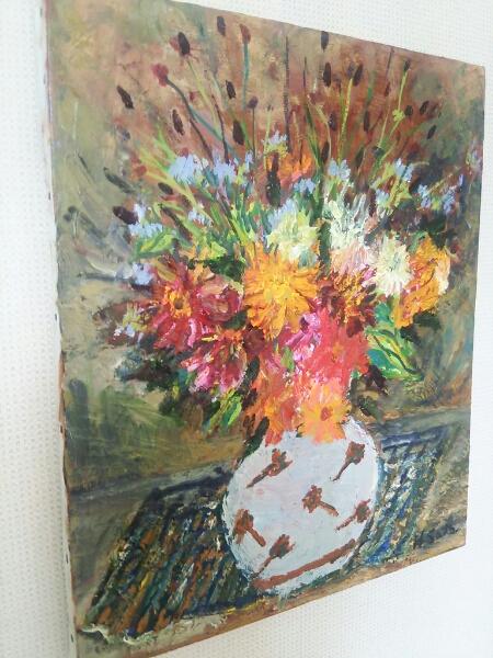* large large power! pressure volume! luck with money *.. up feng shui good * vase flower peak oil painting * picture 