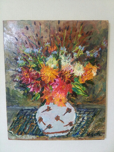 完璧 ☆大大迫力!圧巻!金運・運気アップ風水良◎花瓶花盛り油彩・絵画 絵画