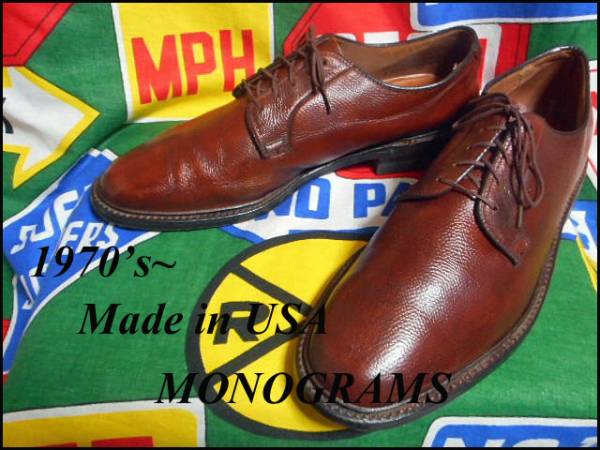 《ダブルコバ》USA製アメリカ製ビンテージプレーントゥレザーシューズ革靴短靴茶色70s10C~28cm