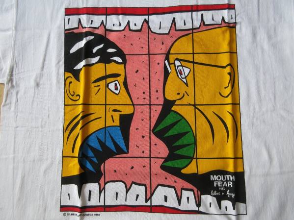 90's スペイン製 ギルバート&ジョージ MOUTH FEAR 1983 Tシャツ XL 白 Gilbert Prousch and George Passmore ホワイト ART 芸術 現代美術 /