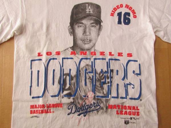 90s USA製 野茂英雄 ロサンゼルス ドジャース ナツメグ Tシャツ M トルネード Los Angeles Dodgers NUTMEG MILLS LA Hideo Nomo フォト MLB_野茂英雄　Los Angeles Dodgers・Tシャツ