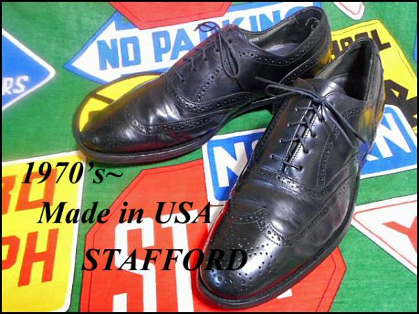 【ラッピング不可】  《COMFORT PULS》STAFFORDビンテージウイングチップ革靴ブラック 27.5cm