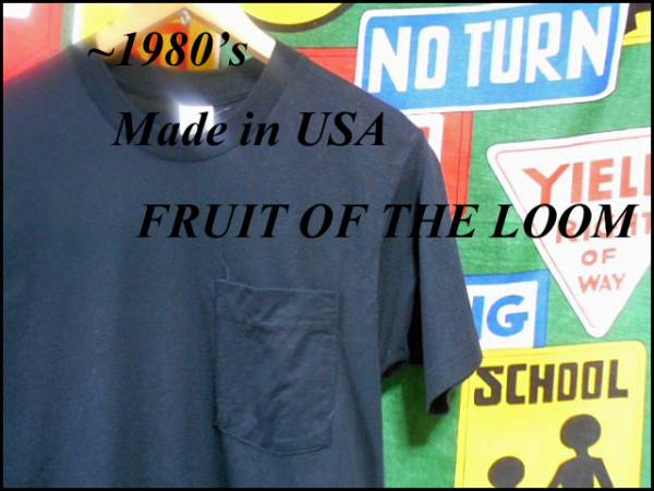 ☆人気のブラックボディーの1枚☆Made in USA製アメリカ製FRUIT OF THE LOOMフルーツオブザルームビンテージポケットTシャツ黒色80s80年代