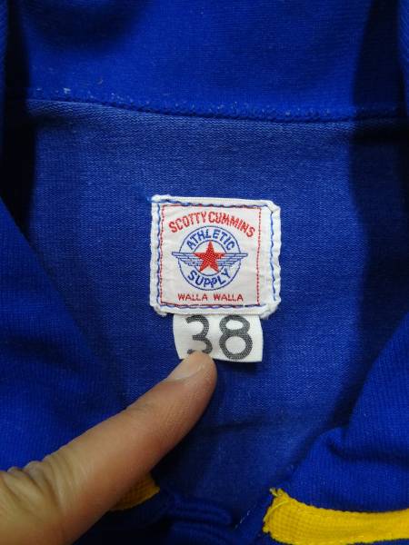 ビンテージ 希少 50S 60S レア デザイン 襟付き 「？」 スポーツ ジャージ 半袖 トップス シャツ Tシャツ 青 黃色 トリム ブルー イエロー