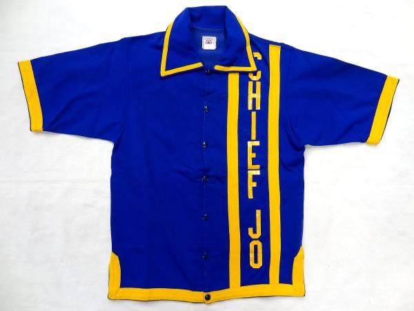 ビンテージ 希少 50S 60S レア デザイン 襟付き 「？」 スポーツ ジャージ 半袖 トップス シャツ Tシャツ 青 黃色 トリム ブルー イエロー