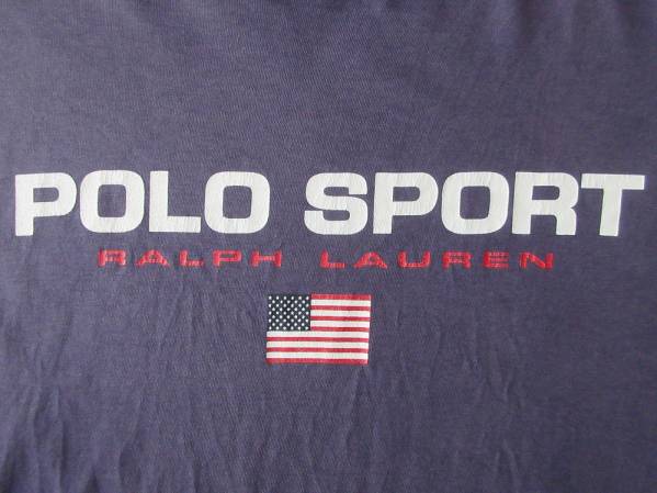 90's USA製 POLO RALPH LAUREN SPORT星条旗 ロゴ TシャツXLネイビー ナス紺 ポロ スポーツ ラルフローレン ヴィンテージ ラルフ カットソー