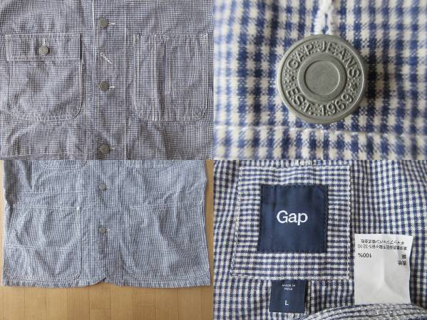 GAP ギンガム チェック カバーオール ジャケット L 綿100％ ギャップ ワーク ブルゾン WORK コート 作業着 アメカジ アウトドア キャンプ_使用感,薄汚れ等有り