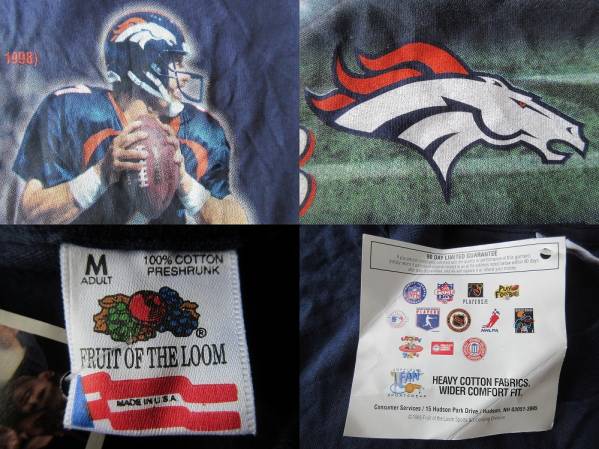 90's USA製 ジョン・エルウェイ フォト Tシャツ M ネイビー John Elway デンバー・ブロンコス Denver Broncos NFL アメフト Tom Brady_John Elway　オールド・フォト・Tシャツ